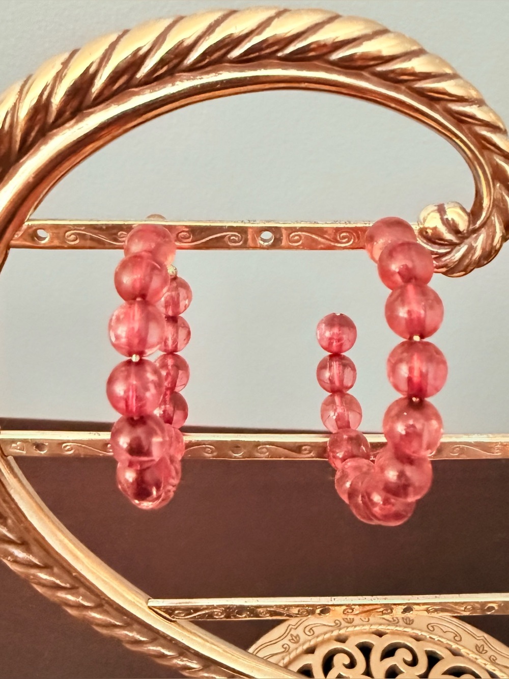 Pink Beaded Hoop Earrings - Women Jewelry - Picture 1 of 2
